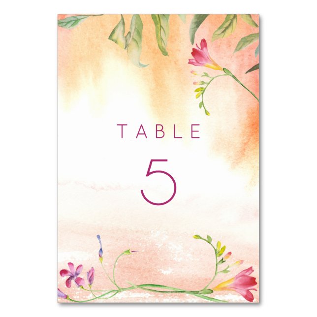  Pink Pop Freesia Peach Wedding Table Table Number (Front)