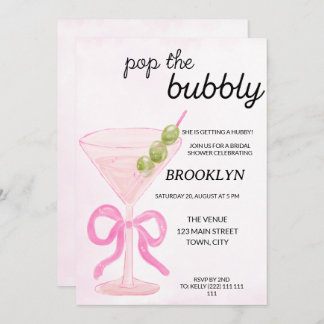 Pink Pop The Bubbly Martini Bridal Shower Invitation