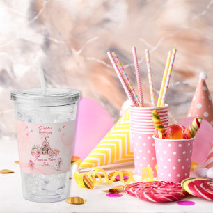Pink Popcorn and Pyjamas Slumber Birthday Party Acrylic Tumbler