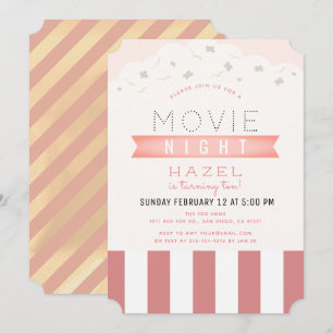 Pink Popcorn Movie Night Girl Birthday Invitation