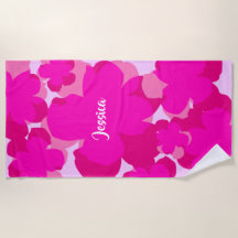 Pink Popflower Beach Towel