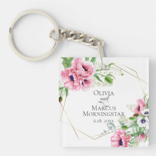 Pink Poppies and Greenery Key Ring