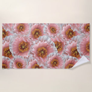 pink poppies beach towel