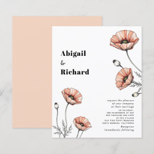 Pink poppies floral BUDGET wedding invitation