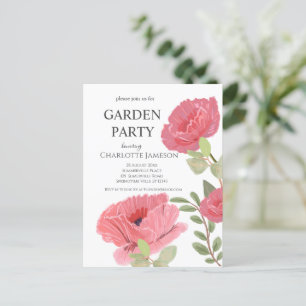 Pink Poppies Floral Garden Party Bridal Invitation Postcard