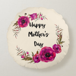 Pink Poppies Floral Wreath Best Mum in the World Round Cushion