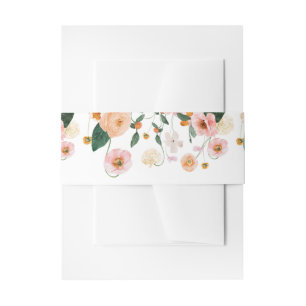 Pink Poppies Flowers Rustic Wedding Invitation Belly Band