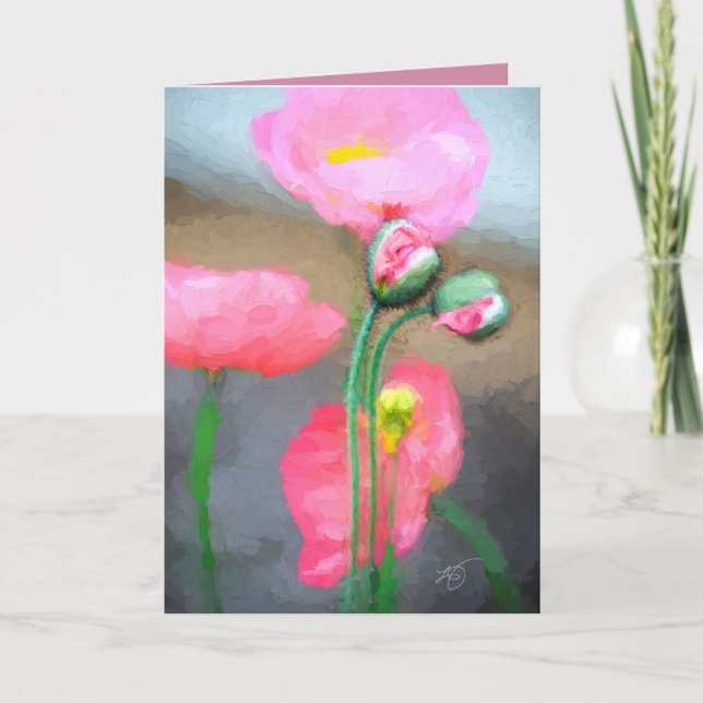 Pink Poppies Greeting Card (Front)
