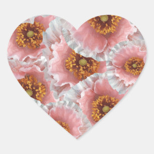 pink poppies heart sticker