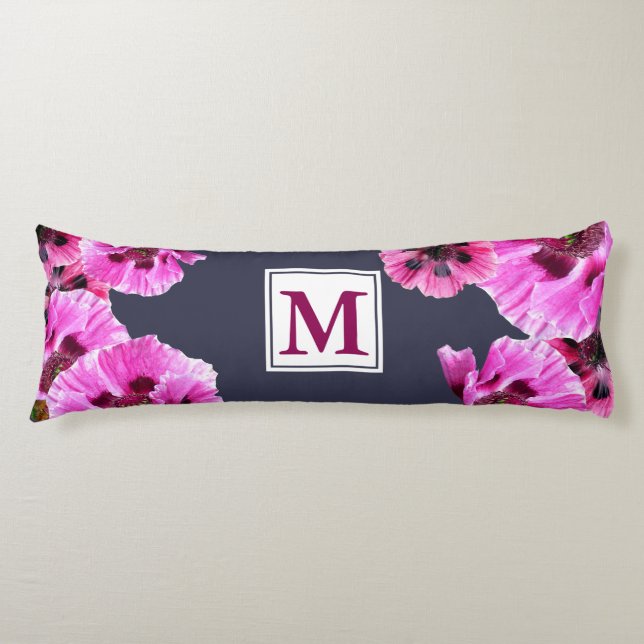 Pink Poppies Monogram Body Cushion (Front)