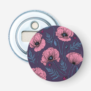 Pink poppies on dark violet bottle opener