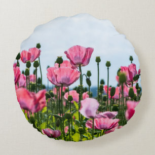Pink Poppies Round Cushion