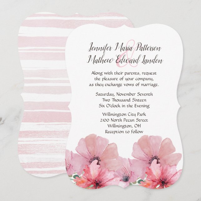 Pink Poppies Wedding Invitation (Front/Back)