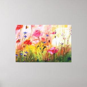 Pink Poppies Wildflower Painting Canvas