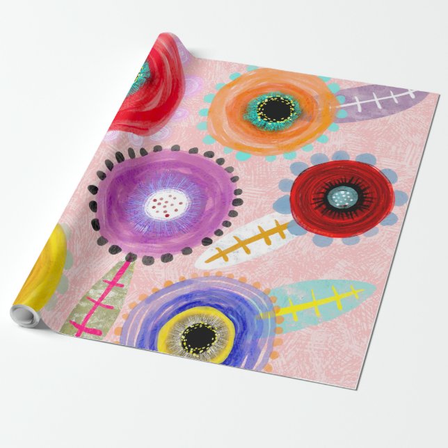 Pink poppies wrapping paper (Unrolled)