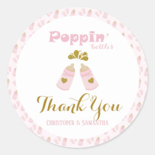 Pink Poppin Bottles Girl Baby Shower Classic Round Sticker