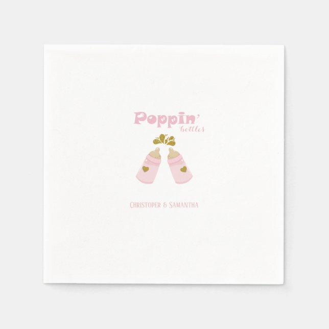 Pink Poppin Bottles Girl Baby Shower Napkin (Front)