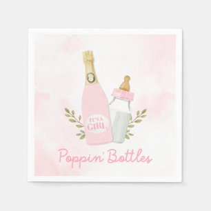 Pink Poppin Bottles Girl Baby Shower Napkin