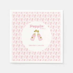 Pink Poppin Bottles Girl Baby Shower Napkin