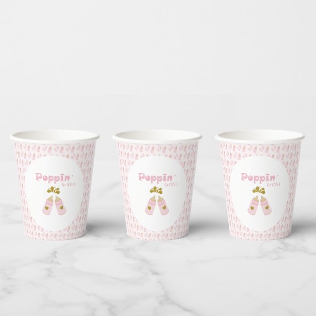 Pink Poppin Bottles Girl Baby Shower Paper Cups (Multi)
