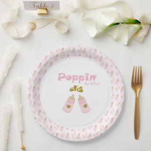 Pink Poppin Bottles Girl Baby Shower Paper Plate