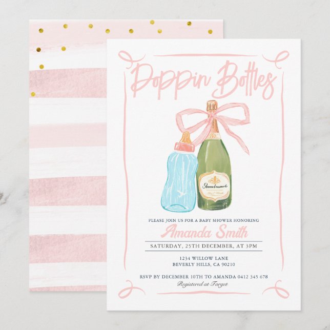Pink Poppin' Bottles Invite CoEd Baby Shower  (Front/Back)