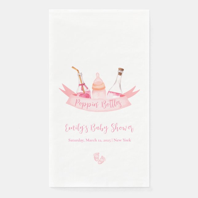 Pink Poppin Champagne Bottles Feet Baby Shower  Napkin (Front)