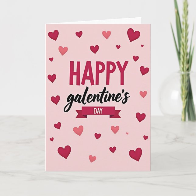 Pink Popping Hearts Galentines Card (Front)