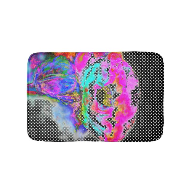 Pink Poppy - black and white polka-dots Bath Mat (Front)