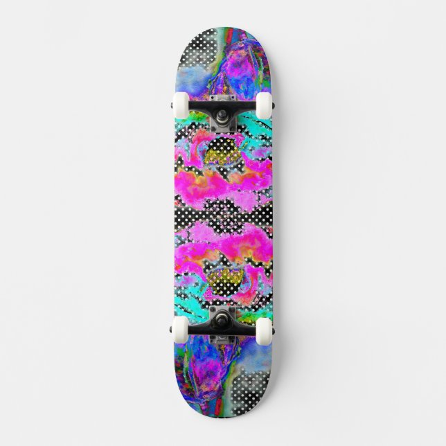 Pink Poppy black and white polkadots Skateboard (Front)