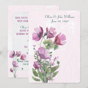 Pink Poppy bouquet Wedding Invite