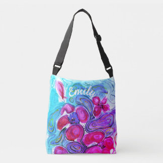 Pink Poppy Fantasy Watercolor & Your Name Crossbody Bag