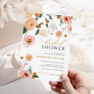 Pink Poppy Floral Bridal Shower Invitation