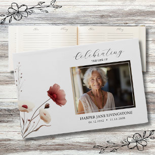 Pink Poppy Floral Funeral Memorial  Guest Book