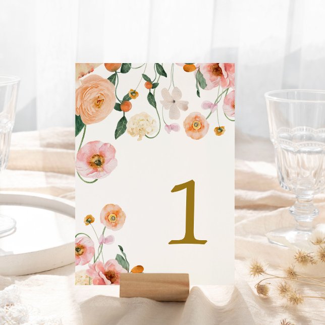 Pink Poppy Floral Table 1 Wedding Table Number (Creator Uploaded)