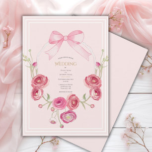 Pink Poppy Floral Vintage Wedding Invitation