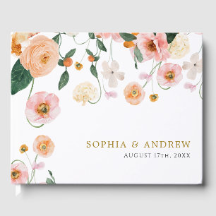 Pink Poppy Floral Wedding Guest Book