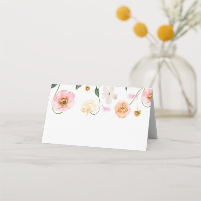 Pink Poppy Floral Wedding Place Card (Front)