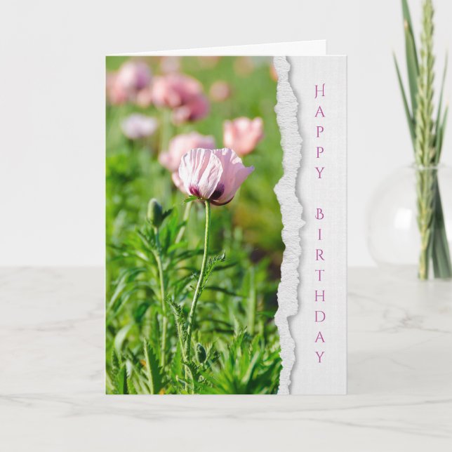 Pink Poppy flower birthday Card (Front)