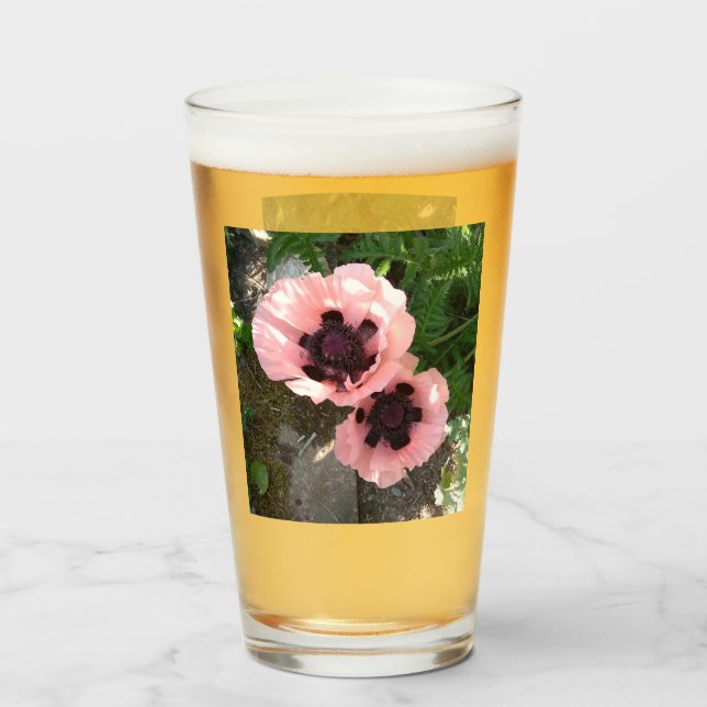 Pink Poppy Flower Glass (Front Filled)