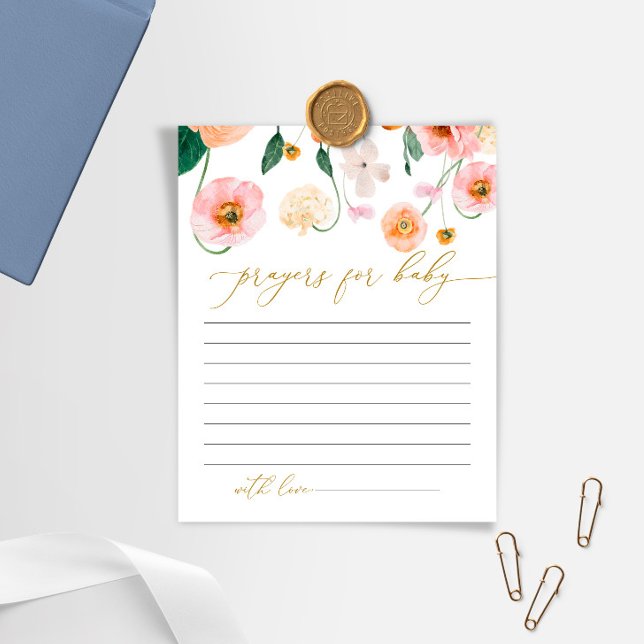 Pink Poppy Flowers Baby Shower Prayer Card (Creator Uploaded)