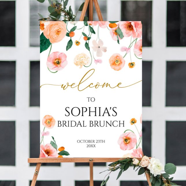 Pink Poppy Flowers Bridal Shower Welcome Poster (Creator Uploaded)