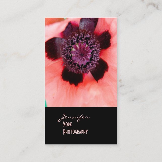 Pink poppy, macro photography business card (Front)
