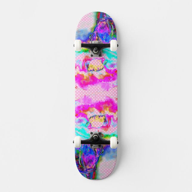 Pink Poppy pink and white polkadots Skateboard (Front)