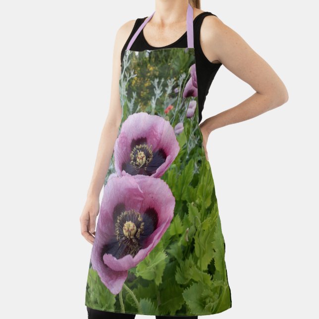 Pink Poppy Purple Flower Womans Mom Mothers Apron (Insitu)