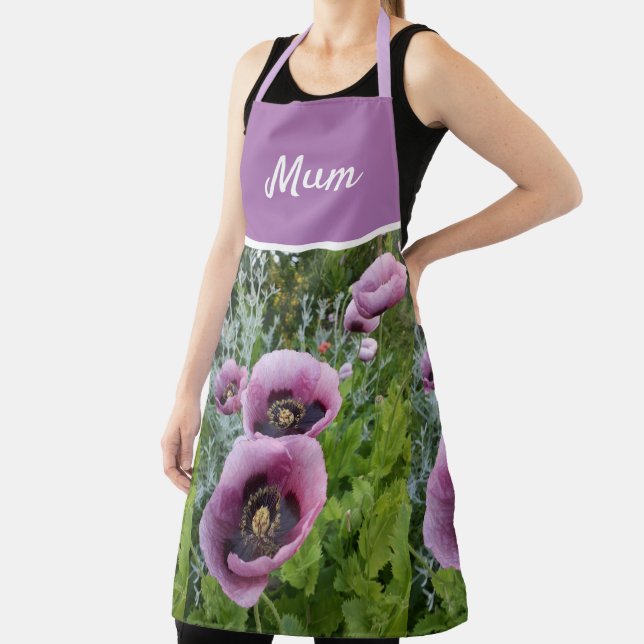 Pink Poppy Purple Flower Womans Mom Mothers Apron (Insitu)