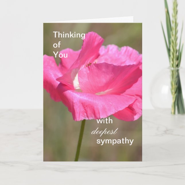 Pink Poppy Sympathy Card (Front)