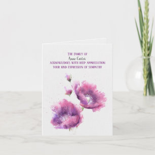 Pink Poppy Sympathy Thank You Card