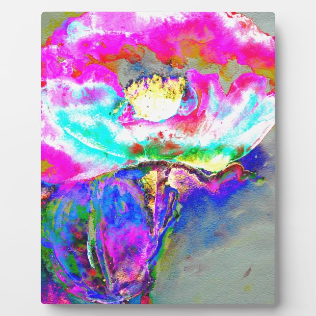 Pink  Poppy, watercolor floral painting Plaque (Front)