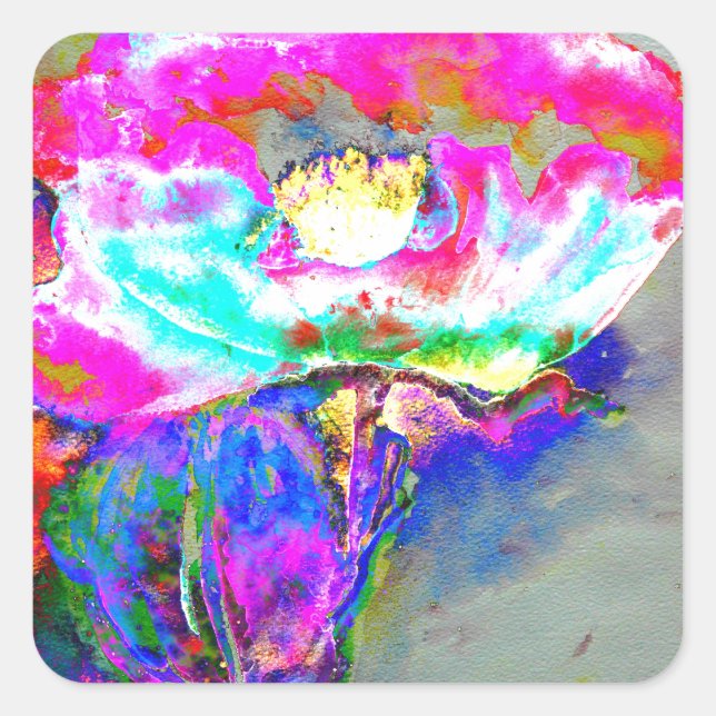 Pink Poppy, watercolor floral painting Square Sticker (Front)